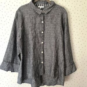Habitat Clothes To Live In Top L Black White Gray Checks Linen Lagenlook Hi Lo